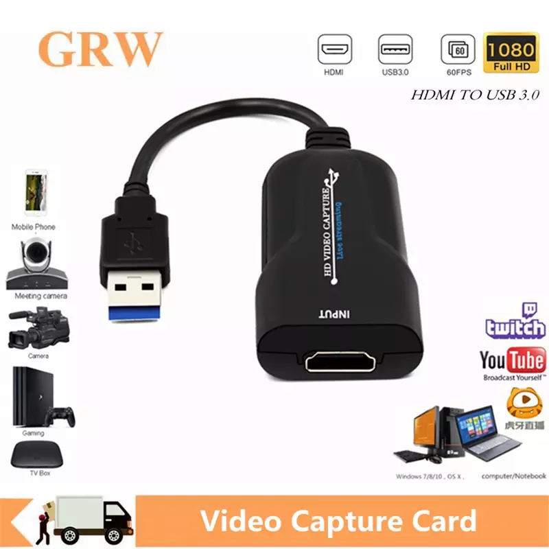 GRWIBEOU Video Capture Card HDMI To USB 3.0 Game Capture Card 1080P HDMI video Reliable streaming Adapter For Live Broadcasts