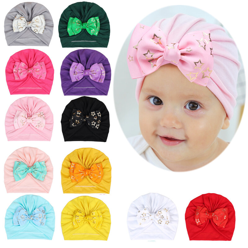 Cute Shiny Knot Bow Baby Hat, Turbante, Meninas, Meninos, Algodão, Recém-nascido, Beanie, Bonés para Crianças, Criança, Infantil, Acessórios para Cabelo