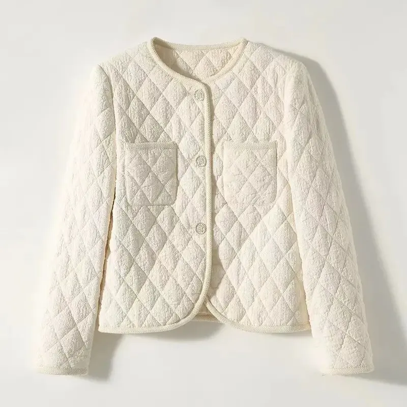 Jaqueta fina de algodão acolchoada de peito único para senhoras, casaco pequeno do Coringa, fino e curto, monocromático, moda outono e inverno