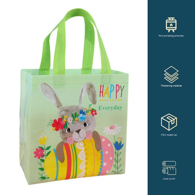 Easter Tote Bag Easter Bunny Non-woven Fabric Treat Goodies Tote Pouch Shopper Gift Bag 4 Pack Easter Themed Party Bag