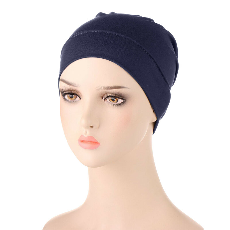 Turban élastique en coton doux pour femme, bonnet musulman, hijabs, écharpe de sauna, chapeau rond, mode estivale