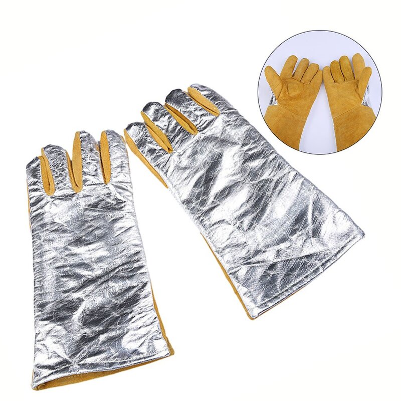 男性と女性のための耐熱性革溶接手袋,二重層溶接手袋,バーベキューオーブン,mig溶接機,35x15cm, 1ペア