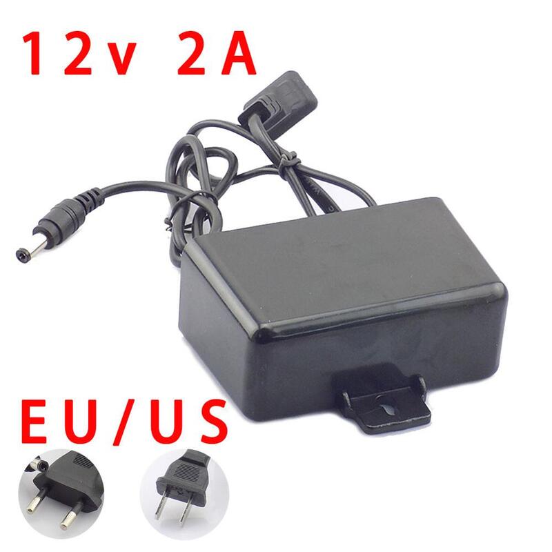 Adaptador de alimentação AC/DC, carregador para câmera de vídeo CCTV, ao ar livre, impermeável, UE, EUA Plug, 12V, 2A, 2000ma