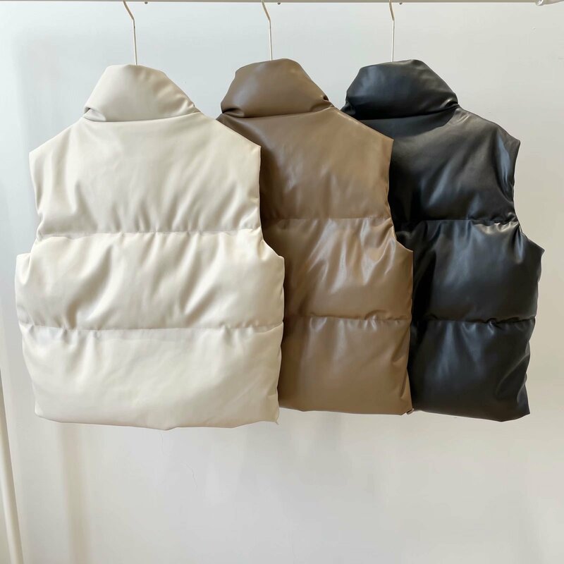 2023 New Arrival Women Standing Collar Genuine Sheepskin Leather Goose Down Vest Warm Coat
