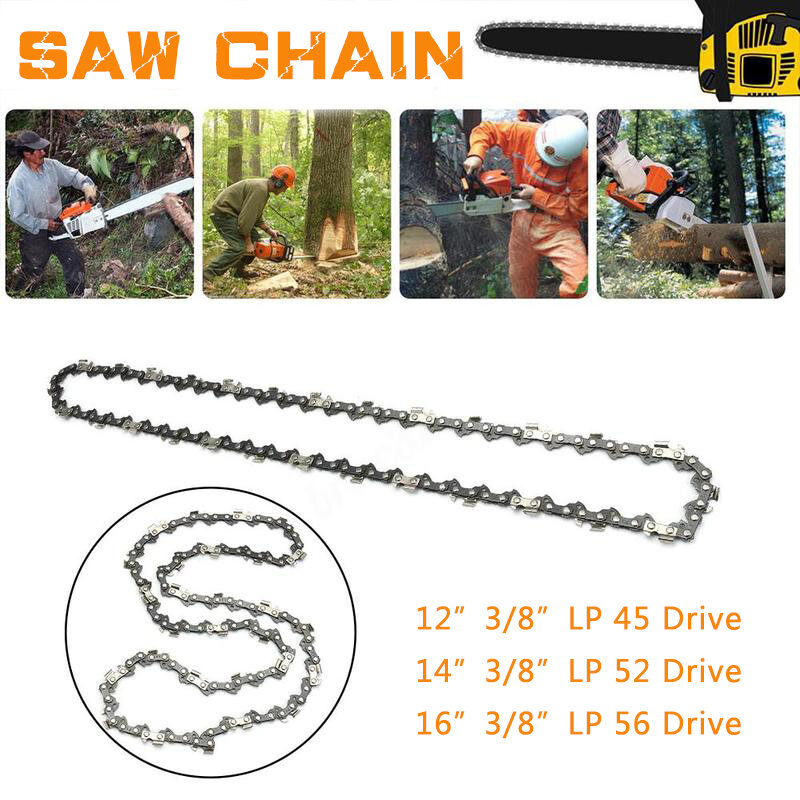 Metal Chainsaw Chain, Electric Saw Acessório, acessório de substituição, 3/8 Pitch, 45, 52, 56 Drive, 12 ", 14", 16 ", 1Pc