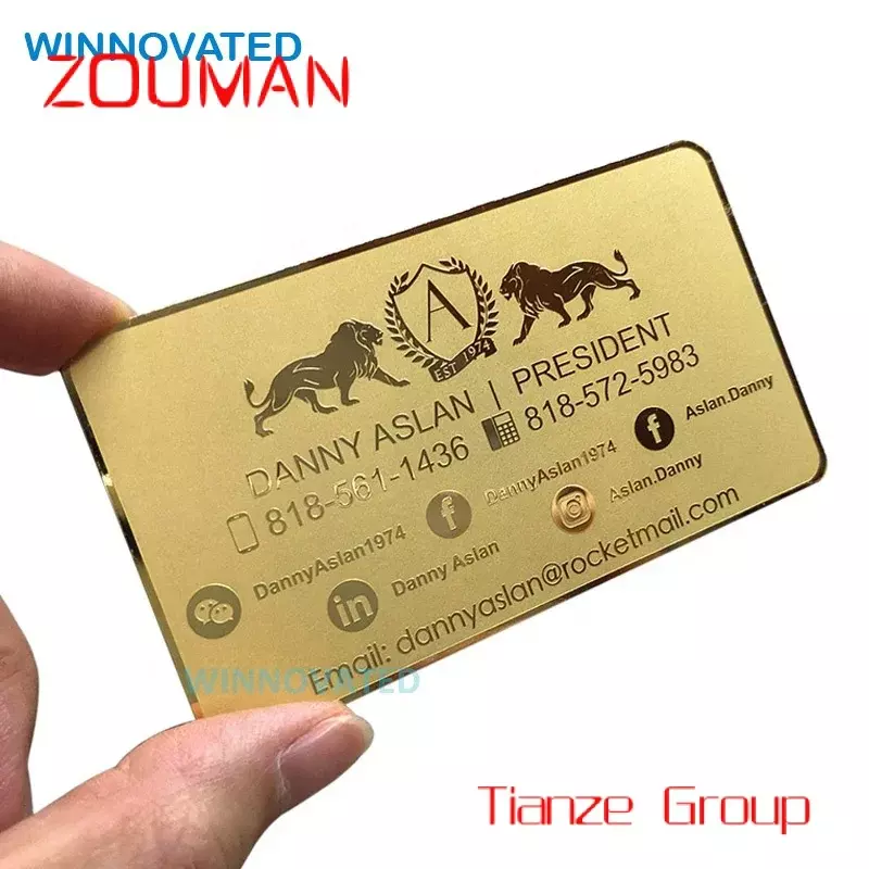 Personalizado aço inoxidável Bla Metal Busins Card, fabricante de corte a laser, impressão personalizada