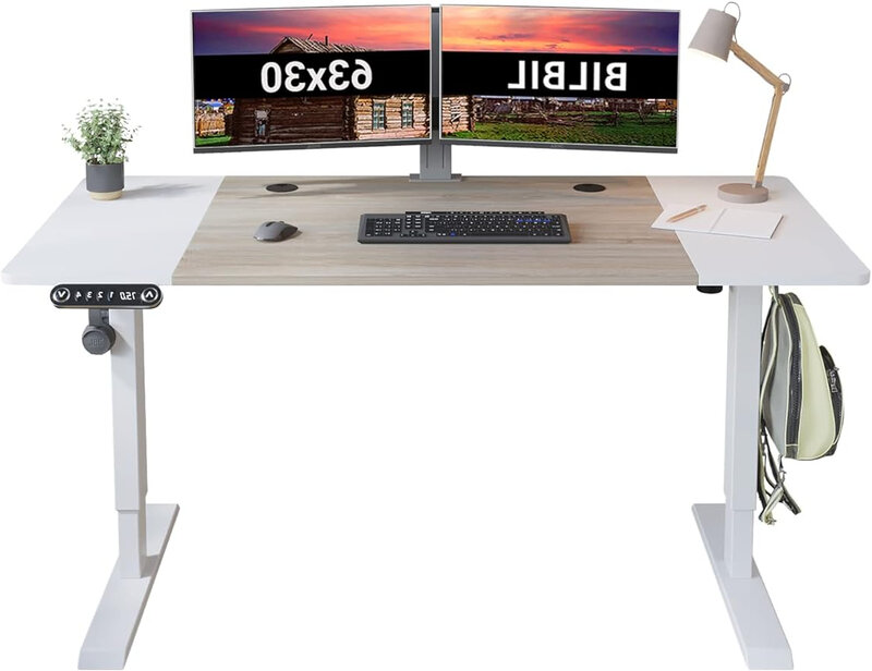Escritorio de pie eléctrico, mesa de Pie ajustable en altura con tablero de empalme, escritorio de oficina en casa, 63x30 pulgadas