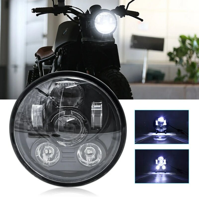 Lampu Depan Motor LED 5.75 Inci Lampu Sorot Hi/Lo LED untuk Harley Sportster 1200 883 Lampu Sorot Tiga Pengacak Tur