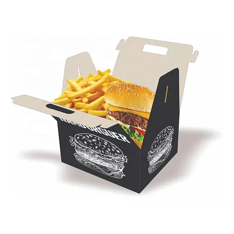 Boîte d'emballage portable jetable en papier kraft, produit personnalisé, nouveau design, sandwich, hamburger frit