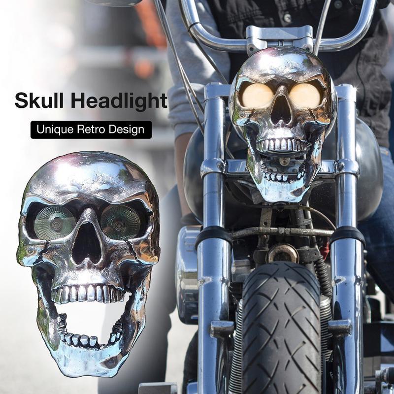 Crânio farol universal led motocicleta crânio lâmpada moto frente cabeça luz decorativa atraente acessórios de moto