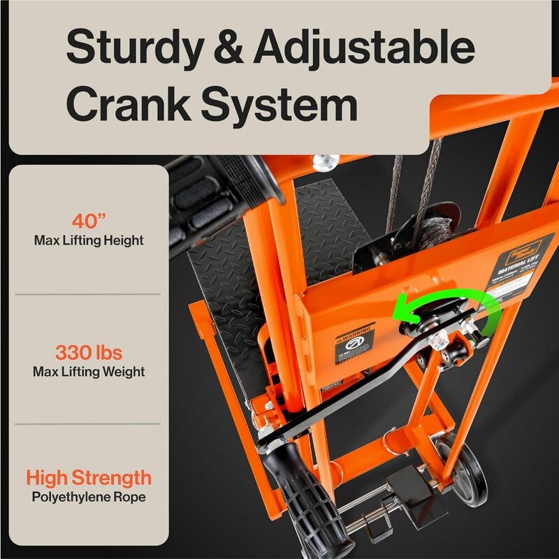 Material Lift Winch Stacker, Pallet Truck Dolly, Lift Table, Fork Lift, 330 Lbs 40" Max Lift w/ 8" Wheels