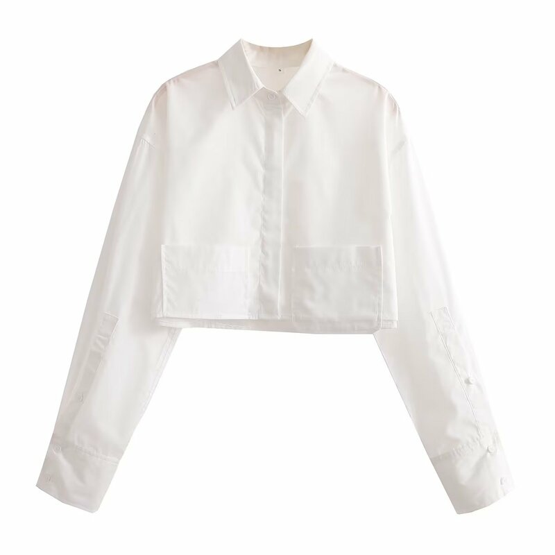 Увядшая французская блузка с карманами, Укороченная рубашка в стиле ретро, повседневные топы, женская модная летняя блузка