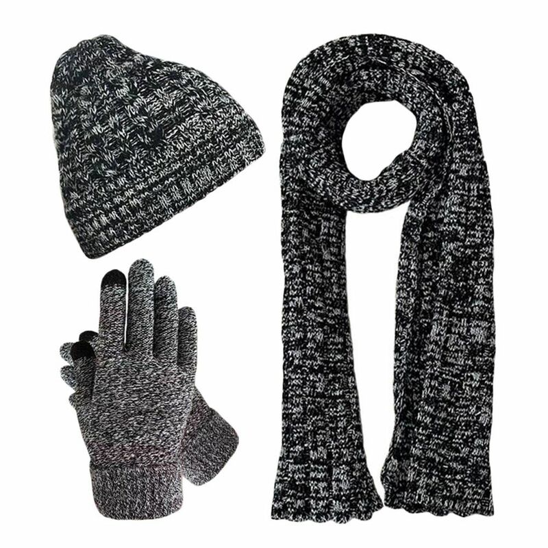 3Pcs/Set Neck Protection Knitted Hat Winter Soft Windproof Scarf Gloves Set Warm Outdoor Scarf Cap Men Women