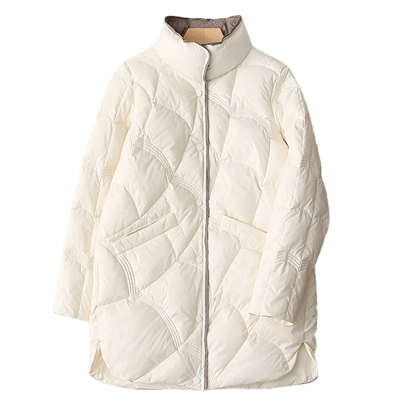 Jaqueta de pato X-longa com gola de suporte, ultraleve, branco, casaco quente, casual, solta, moda feminina, novo, inverno, 2023