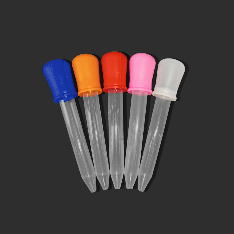 Pipette obat bayi plastik silikon Bening, 5ML sendok penetes makanan cair 10 warna