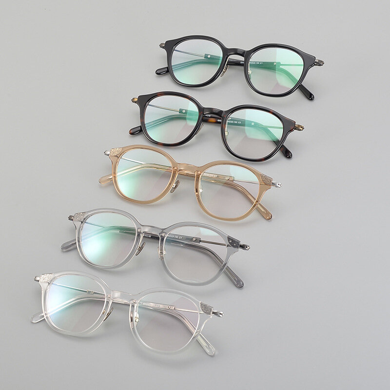 Japan Pure Titanium Glasses Frames Retro Acetate Frame Fashion Tortoiseshell Oval Eyewear Men Women Reading Myopia Glasses Frame