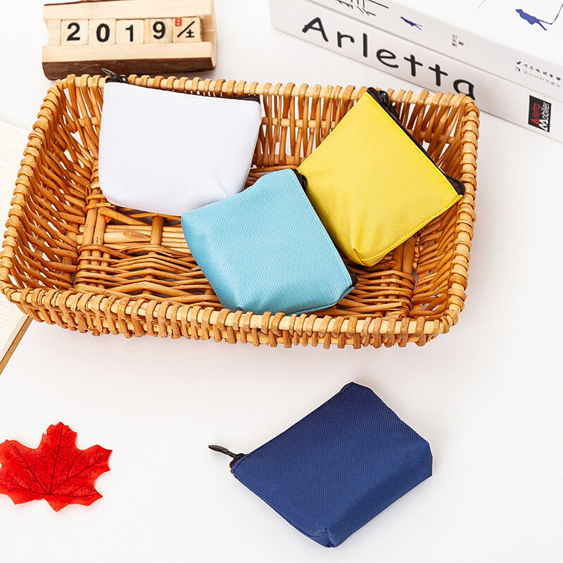 Dompet kecil praktis sederhana warna Solid, dompet koin kanvas gadis Earphone kunci tas penyimpanan ritsleting