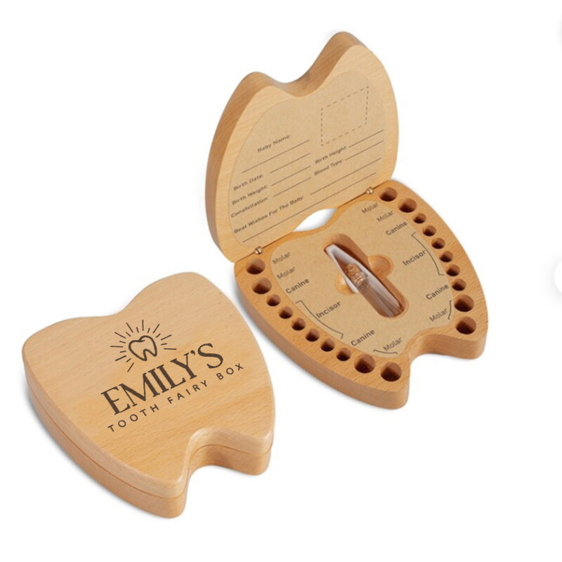 Caja de dientes personalizada, caja de madera para recuerdos de bebés, recuerdo de dientes personalizado, m