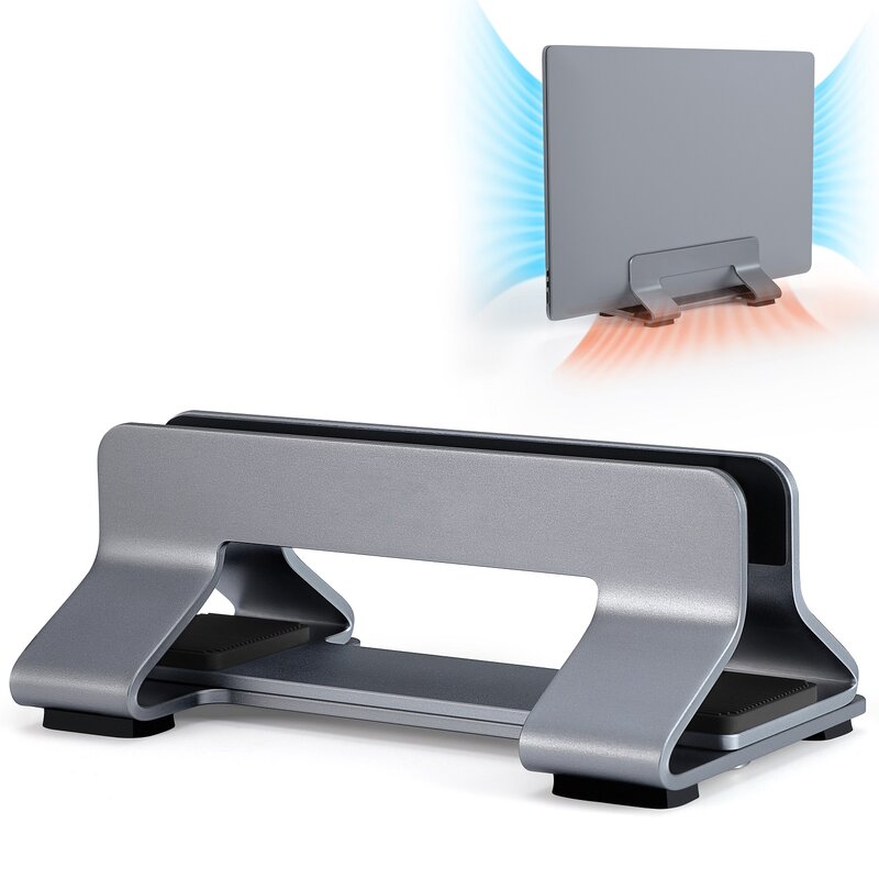 Suporte de laptop vertical ajustável, suporte de alumínio, sem ferramentas, largura de 0,35 a 1,6 ", suporte como todos os laptops