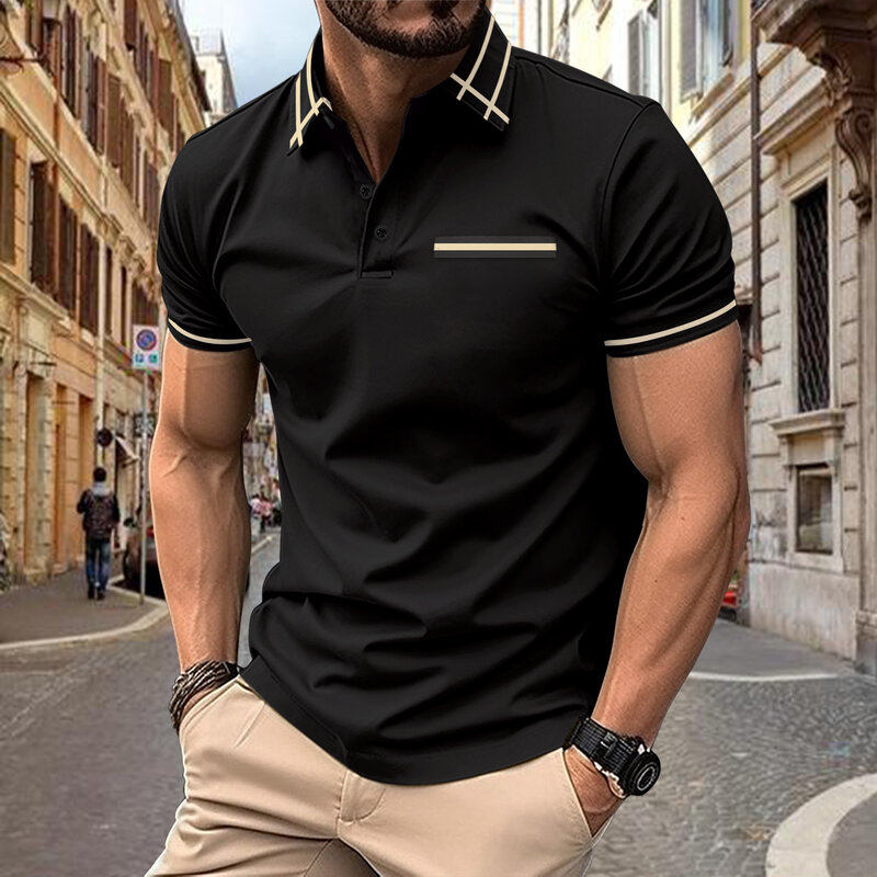 Camiseta clásica de negocios para hombre, Polo de manga corta a la moda, top de verano, camiseta informal con botones