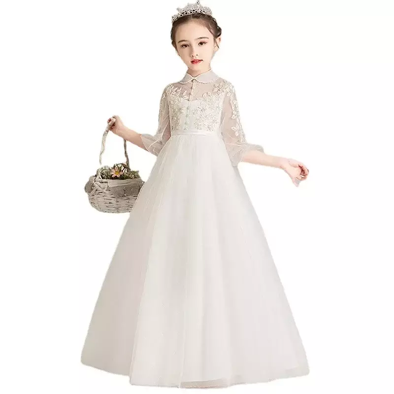 Vestido de noche occidental de gasa esponjosa de princesa para niña, vestido de actuación de boda de cumpleaños, Primavera