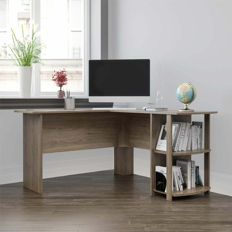 Escritorio de oficina en forma de L para el hogar, PC, ordenador portátil, mesa de escritura, estación de trabajo con estantes, roble rústico