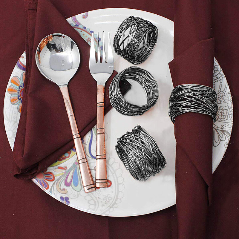 12 Buah Piring Dekorasi Logam Cincin Serbet untuk Hotel Makan Malam Pesta Ulang Tahun Pernikahan