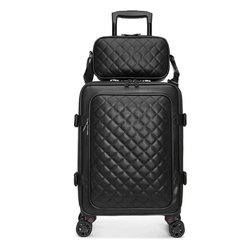 Кожаная коробка, роскошный Дорожный чемодан 20 дюймов 24 дюйма на колесах, большая тележка, брендовый чемодан с логотипом
