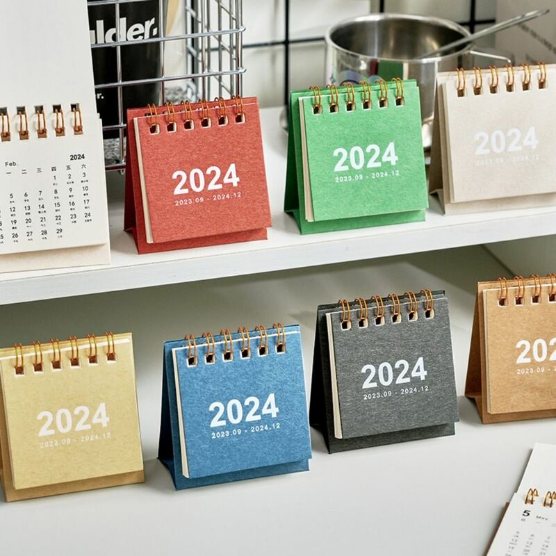 New 2024 Desktop Calendar Agenda Organizer Schedule Planner Mini Desk Calendar Standing Flip Calendar School Office Supply