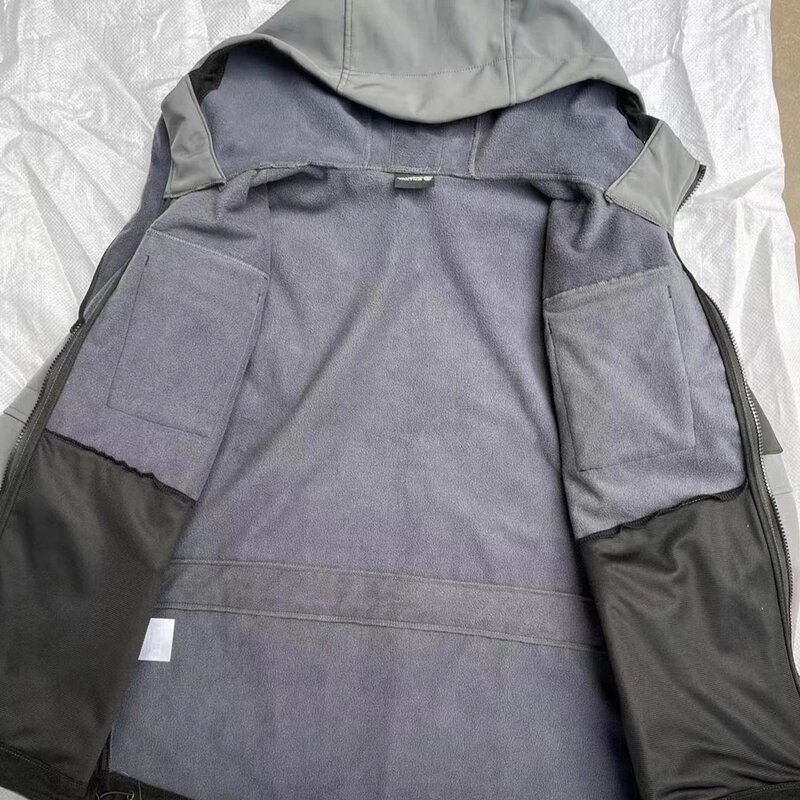 남성용 상어 피부 전술 후드 재킷, 방수 양털 소프트 쉘 멀티 포켓, 내마모성 재킷, 야외 전투 코트
