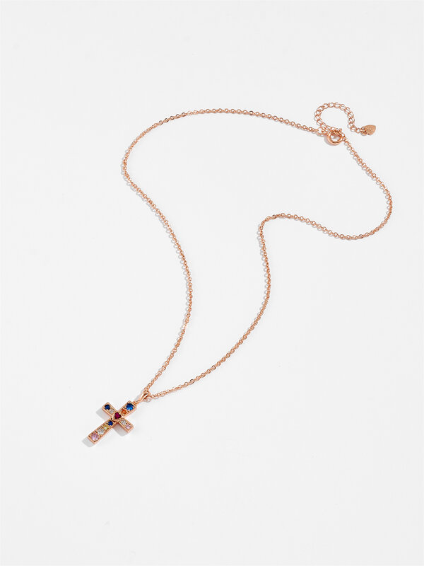 Женское длинное ожерелье с подвеской-крестом из серебра 925 пробы