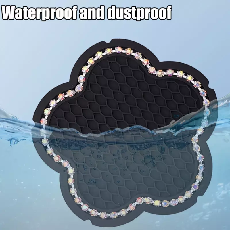 Anti-Slip Car Coaster Silica Gel Water Cup Pad Plum Blossom Styling Embedded Diamond Rhinestone Bling Bling Non-Slip Drinks Mat