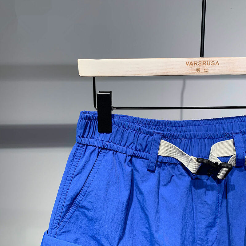 Шорты-карго мужские на молнии, нейлоновые короткие штаны с принтом, в стиле хип-хоп, синие, уличная одежда, большие и высокие