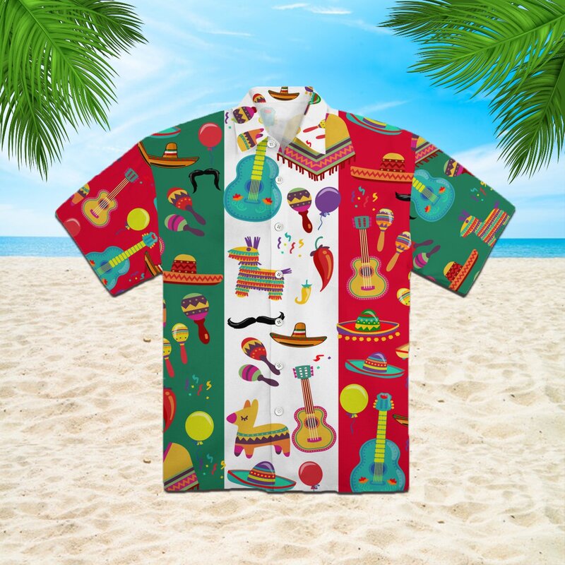 メンズハワイアンボタンアップコスプレシャツ、面白いマッスルプリント、ビーチ、カジュアル、夏