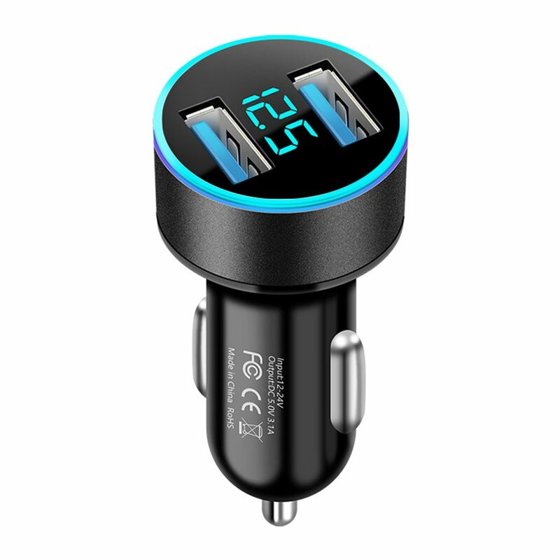 Dual USB Digital Display Car Charger Portable Car Cigarette Lighter With LED Display Smart Phone USB Adapter Car Accessories