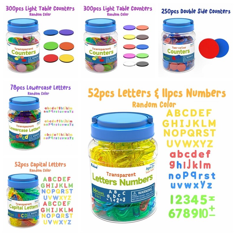 Angka Montessori lampu mainan meja alfabet kaleng penyimpanan angka huruf alat bantu warna-warni nomor plastik mainan Montessori
