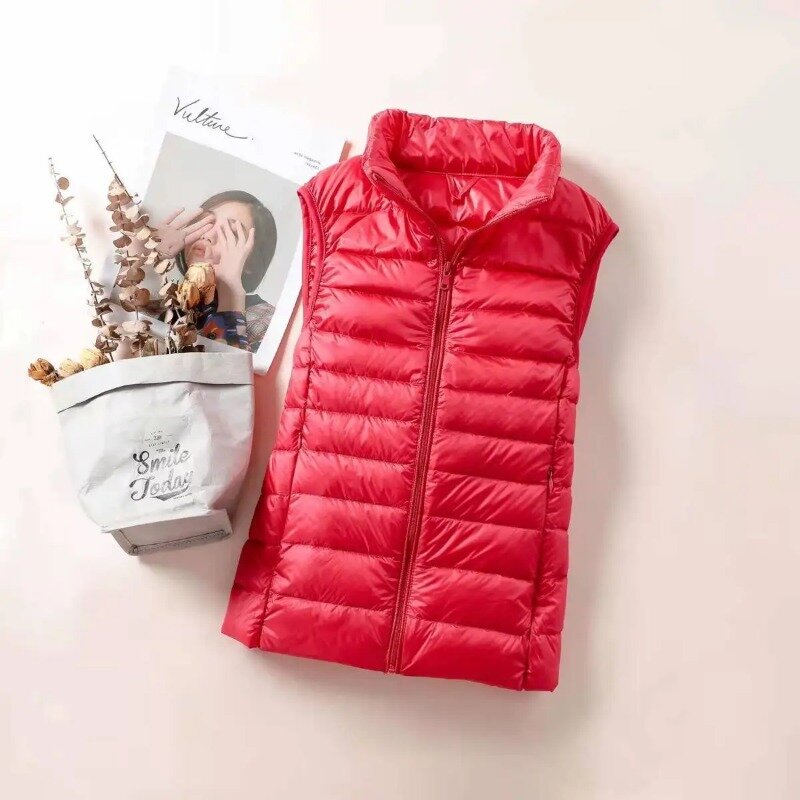 Gilet en duvet ultra léger pour femme, veste en fibre mince, gilet coupe-vent portable pour fille, RFRE, nouveau, 2023