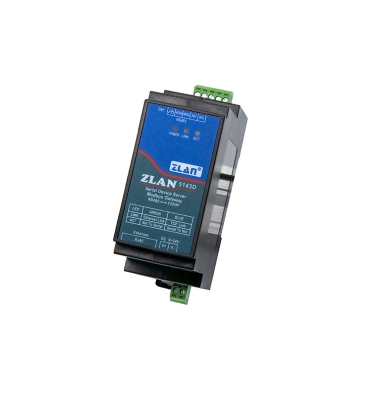 Dispositivo de serie Din-Rail ZLAN5143D, servidor Modbus RS485 Gateway de TCP/IP, DC9-24V, compatible con dúplex completo