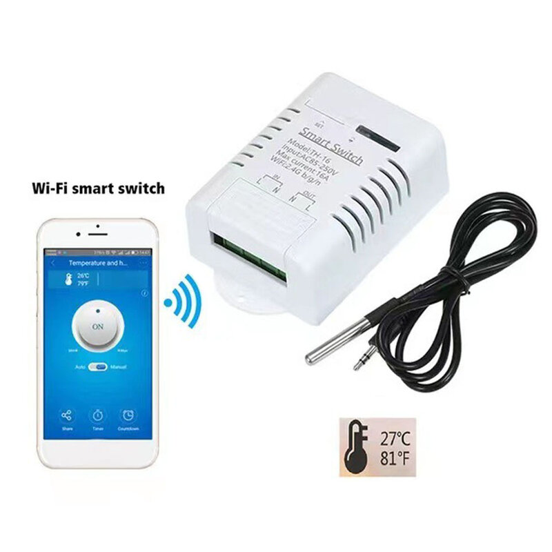 Sensor de temperatura WIFI TH-16, termostato inteligente, interruptor de sincronización, Monitor IOT, Control remoto con Sensor DS18B20