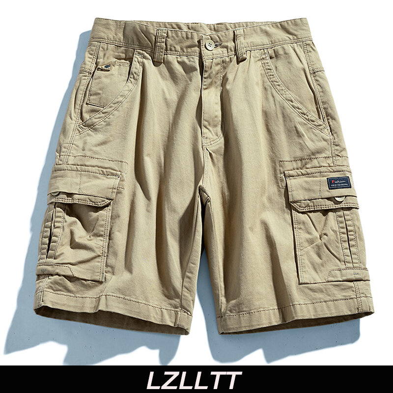 Summer Men Cargo Multi Pocket Shorts Mens Solid Casual Cotton Beach Shorts Mens Spring Pants Jogger Shorts Male Dropshipping