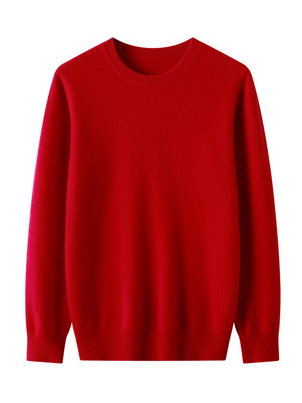Suéter de lana merina pura para hombre, jersey de manga larga con cuello redondo, prendas de punto de Cachemira, Tops básicos, otoño e invierno, 100%