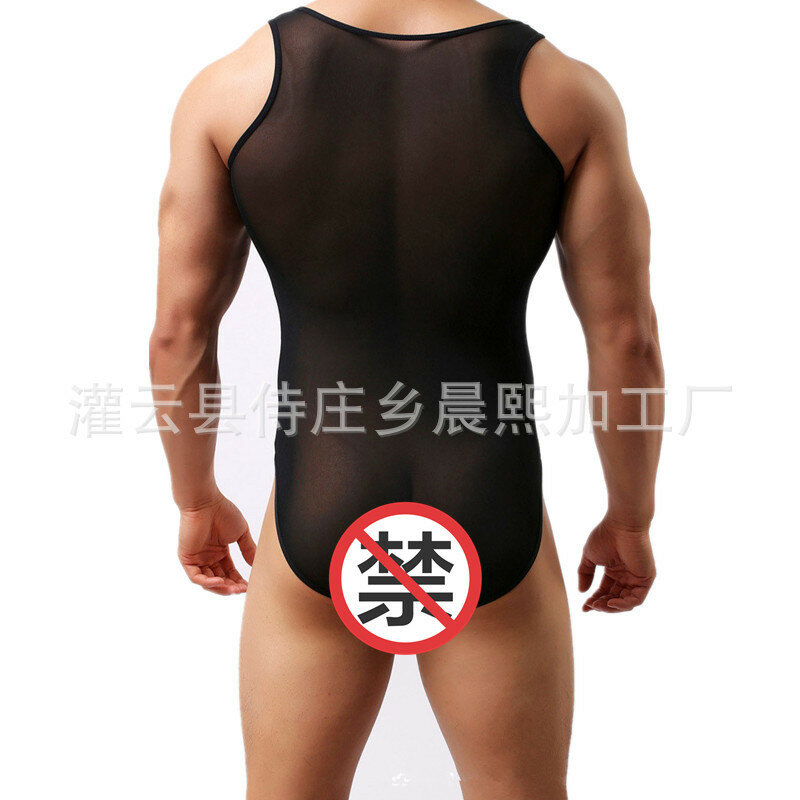Men's Mesh One-Piece Sexy Vest Underwear Full Transparent Mesh Sexy See-through Jumpsuit Mens Sissy Lingerie for Crossdressing