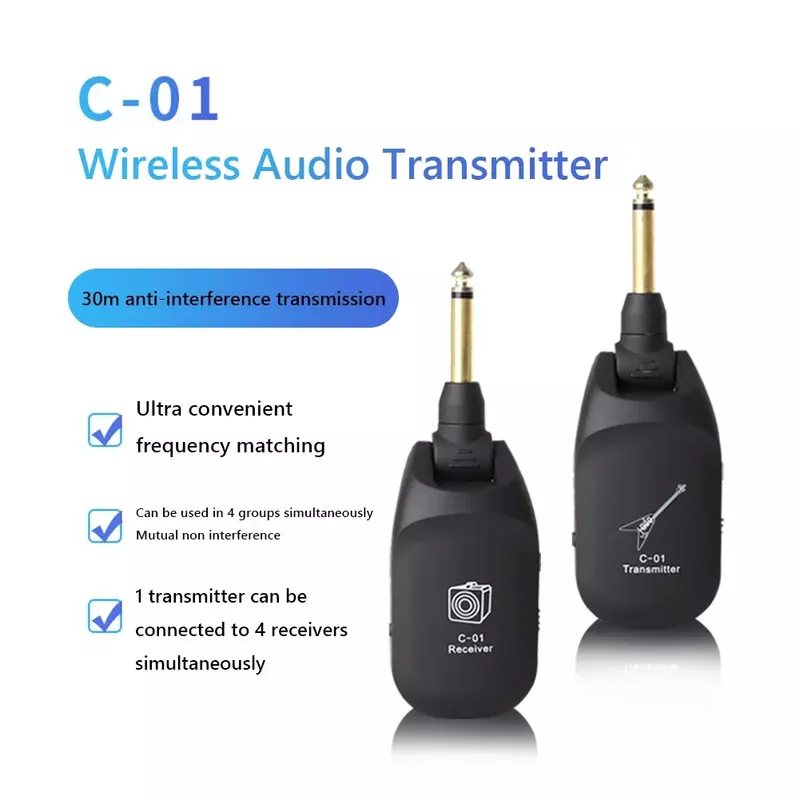 C01/A8 sistema Wireless trasmettitore Audio ricevitore Pickup USB sistema Wireless ricaricabile per chitarra elettrica basso violino