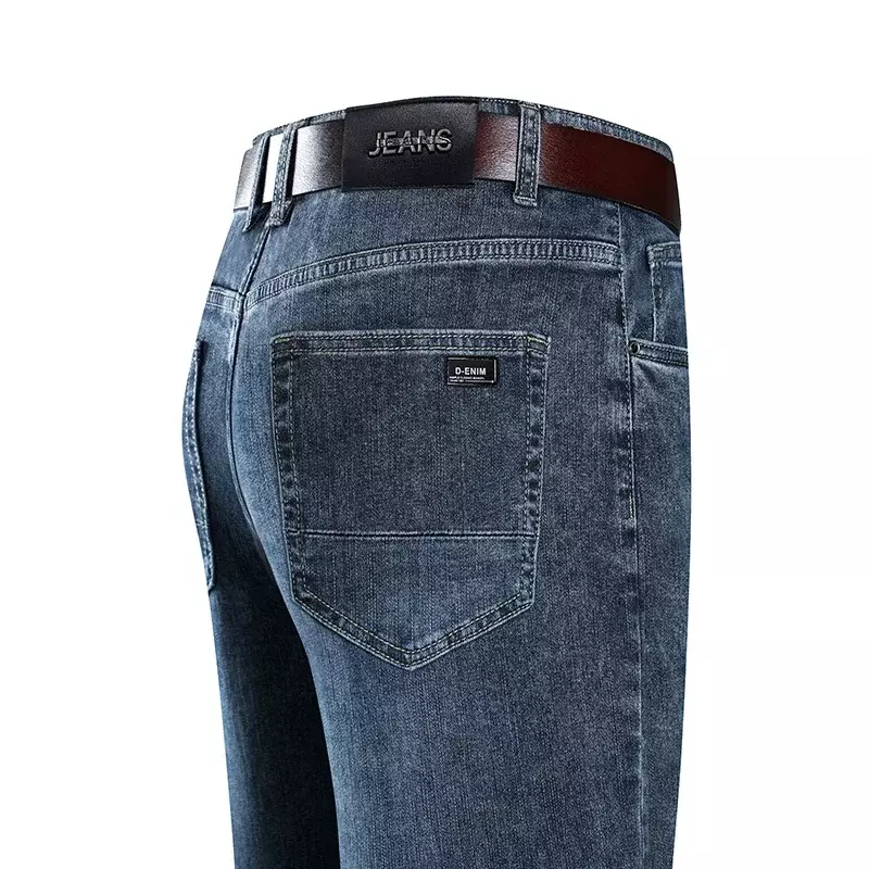 Calça jeans reta masculina de cintura alta, vintage clássico, negócio, casual, calças de algodão, roupas de qualidade, primavera, outono, nova, 2023