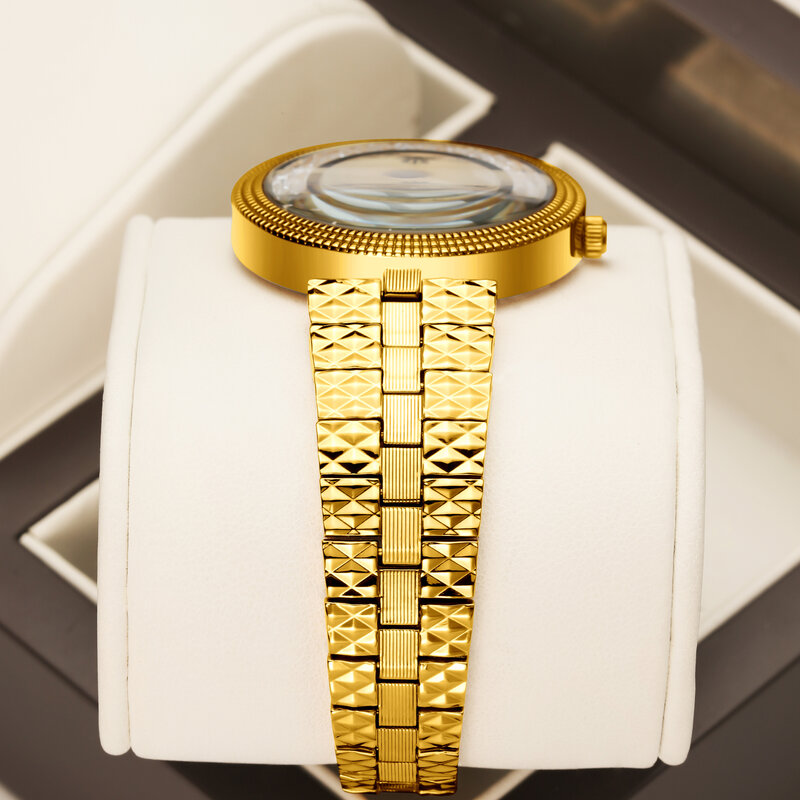 YaLaLuSi-Reloj de pulsera para mujer, accesorio de lujo con grabado en oro, caja preciosa, removedor de iones chapado en oro, 2024