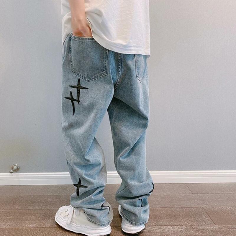 Jeansy męskie spodnie Cargo z szerokimi nogawkami Streetwear workowate męskie koreańskie modne luźne proste odzież męska styl hip-hopowy męskie spodnie