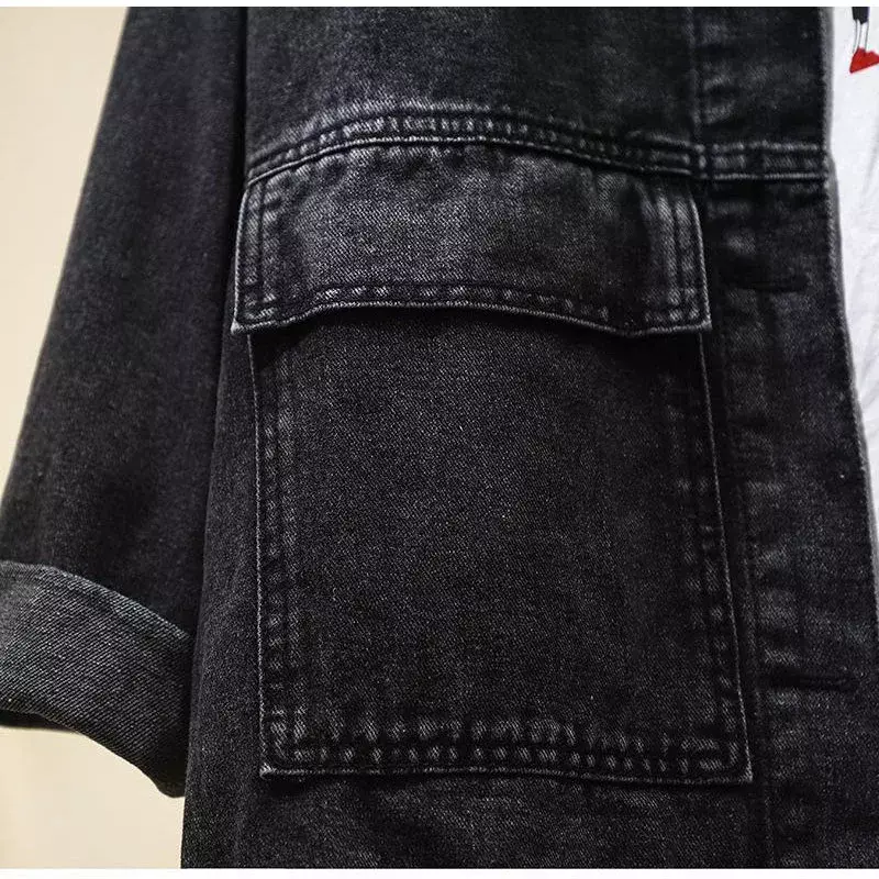 Jaqueta jeans casual feminina, de manga comprida, versátil, preta, primavera e outono, melhor-S 55USD