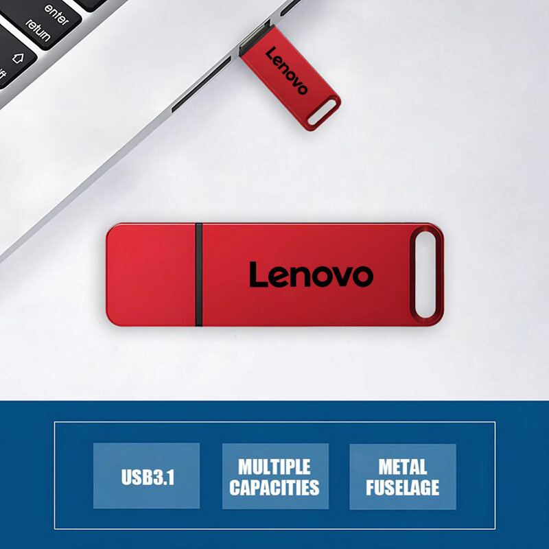Lenovo-USB Flash Drives, Transferência de Alta Velocidade Metal Pendrive, Armazenamento de Memória Portátil, Adaptador Impermeável, Disco U, 3,1, 2TB, 8TB, 16TB