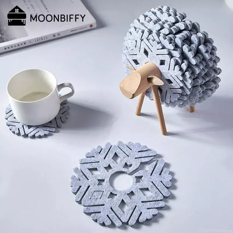 New Christmas Elk Shape Drink sottobicchieri Cup Pads isolato Round Felt Cup Mats Creative Home Office Table Decor Art Crafts Gift