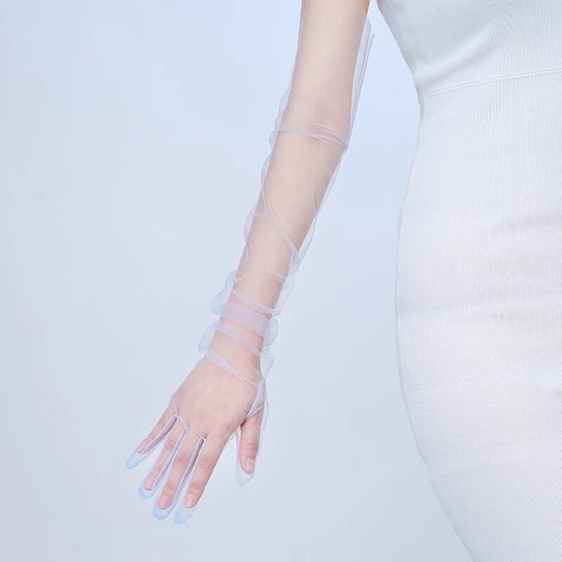Sheer Tulle Transparent Driving Gloves Transparent Breathable Sunscreen Driving Mittens Gauze Sun Protection